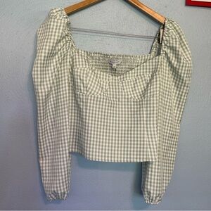 Gianni Bini women’s size 10 top NWT Green Gingham Cropped Elastic Neck